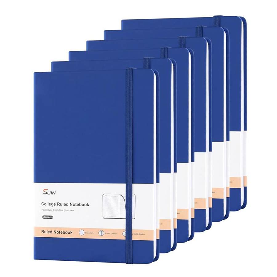 Hardcover-Journal-Notebooks, A5 Lined Journals Notebook for Writing 200 Pages, 8.2 x 5.5 inch, Classic Ruled Notebooks for Work/Travel/College (Navy Blue- 6 Pack)