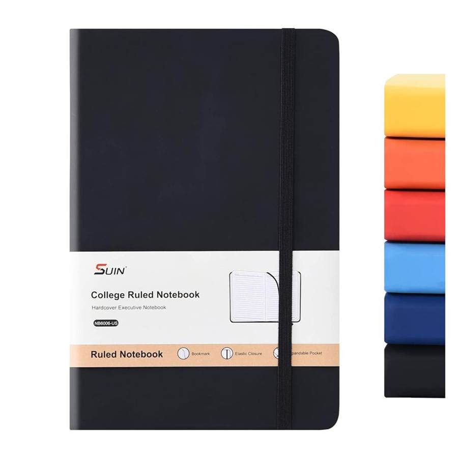 Hardcover-Journal-Notebooks, A5 Lined Journals Notebook for Writing 200 Pages, 8.2 x 5.5 inch, Classic Ruled Notebooks for Work/Travel/College (Black- 1 Pack)