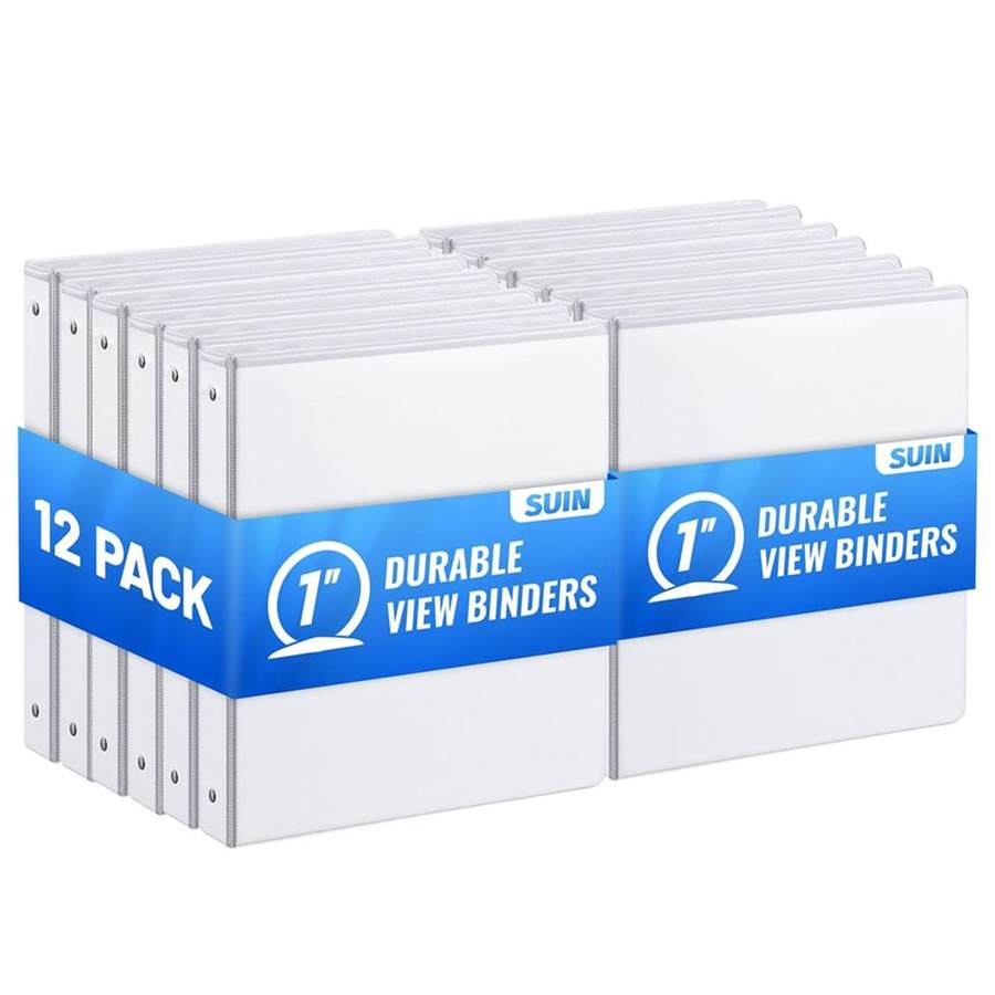 Bulk 12 Pack 1-inch 3 Ring Binders -Durable 1'' Binders with Roung Ring Binder, Large 200 Sheet Capacity, Fit 8.5" x 11" US Letter Size Paper, White (1'' White - 12 Packs)