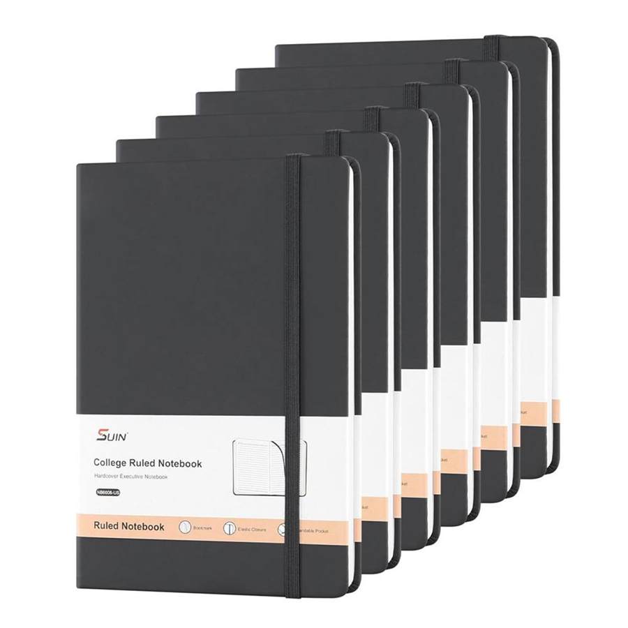 Hardcover-Journal-Notebooks, A5 Lined Journals Notebook for Writing 200 Pages, 8.2 x 5.5 inch, Classic Ruled Notebooks for Work/Travel/College (Black - 6 Pack)