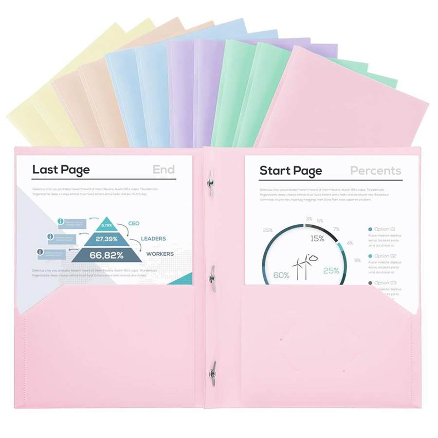 Plastic Project-Folder with 2 Pockets and 3-Prong Fasteners, for US Letter Size, Bulk Pack Color File-Folder for US Letter Size Papers, Ideal for School & Office, (Assorted Pastel Colors)