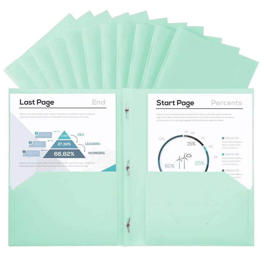 Plastic Project-Folder with 2 Pockets and 3-Prong Fasteners, for US Letter Size, Bulk Pack Color File-Folder for US Letter Size Papers, Ideal for School & Office, (Pastel Mint)