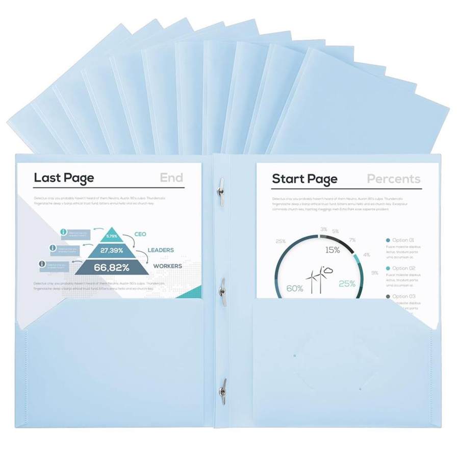Plastic Project-Folder with 2 Pockets and 3-Prong Fasteners, for US Letter Size, Bulk Pack Color File-Folder for US Letter Size Papers, Ideal for School & Office, (Pastel Blue)