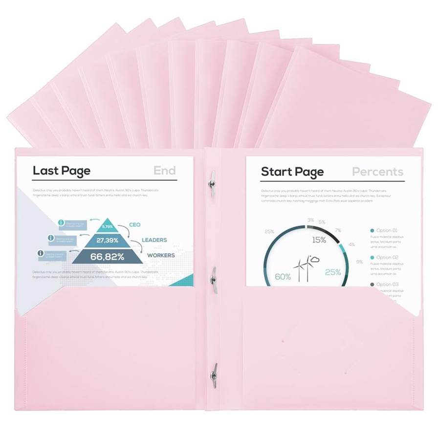 Plastic Project-Folder with 2 Pockets and 3-Prong Fasteners, for US Letter Size, Bulk Pack Color File-Folder for US Letter Size Papers, Ideal for School & Office, (Pastel Pink)