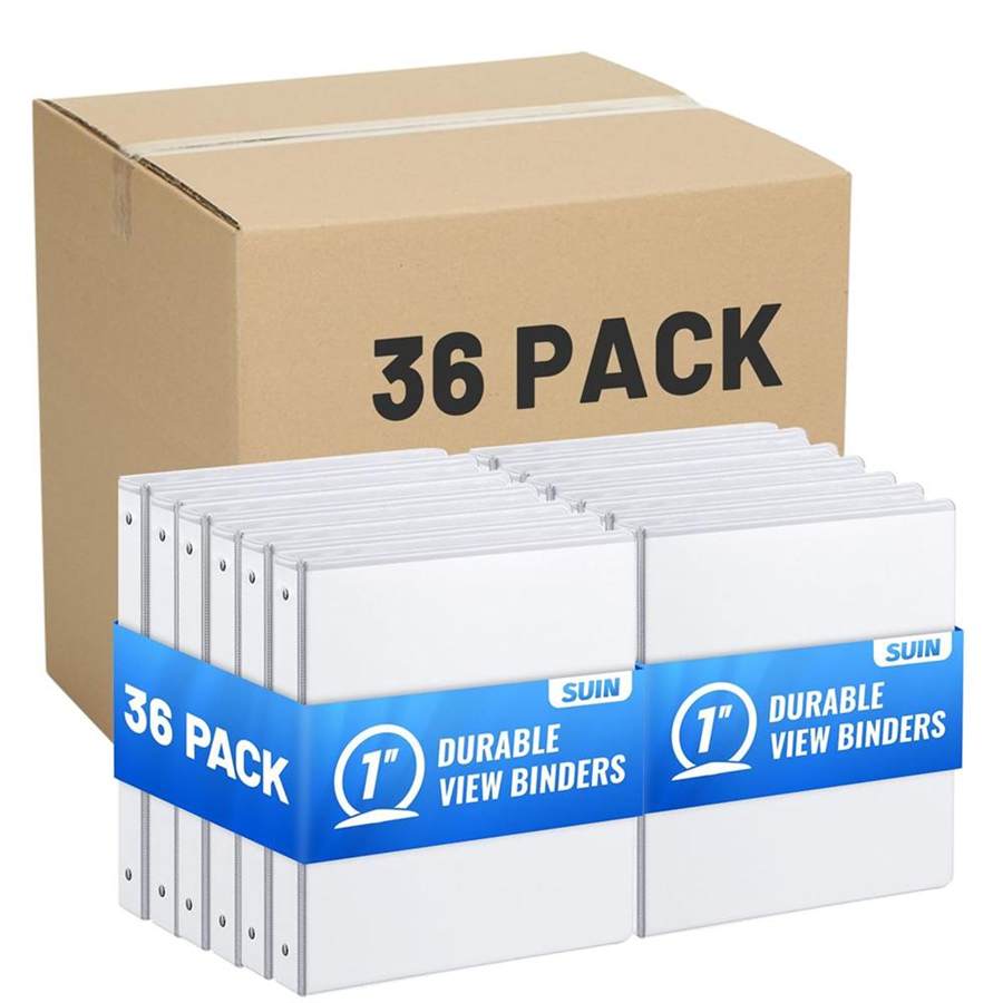 3 Ring Binder Bulk 36 Packs -Premium 1'' Binders with Roung Ring Binder, Large 200 Sheet Capacity, Fit 8.5" x 11" US Letter Size Paper, White (1'' White - 36 Packs)