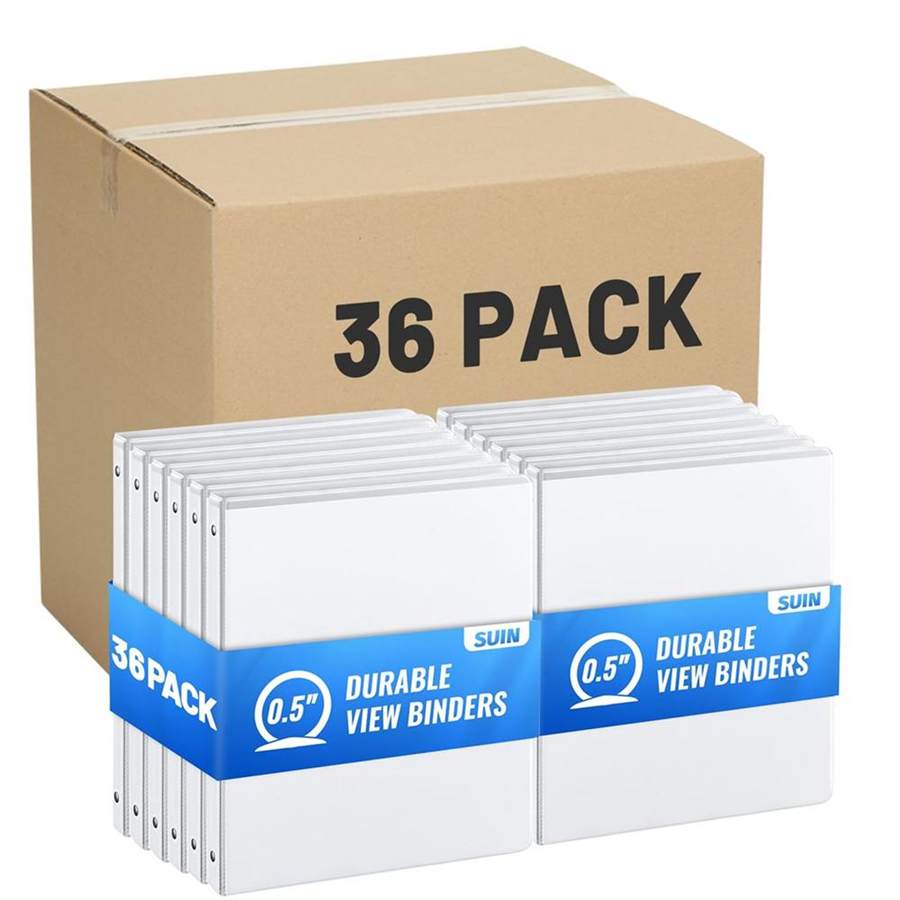 0.5-inch 3 Ring Binder -1/2'' Binders with Roung Ring Binder, Large 100 Sheet Capacity, Fit 8.5" x 11" US Letter Size Paper, White (0.5'' White - 36 Packs)
