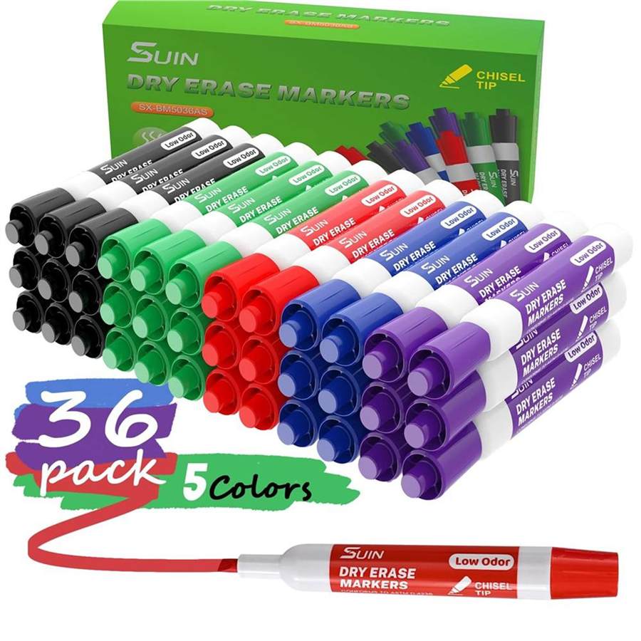 Dry Erase Markers, Chisel Tip Whiteboard Markers, Low Odor White Board Markers, Chisel Tip Marker, Whiteboard Marker, Assorted 5 Colors, 36 Count