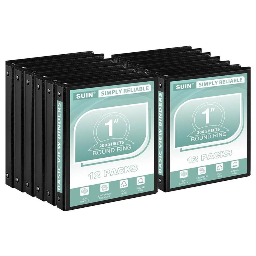 SUIN1-Inch 3-Ring-Binder, Customizable Clear View Cover, for US Letter Size 8-1/2 x 11'', Perfect for Office/School (Black - 12 Packs)