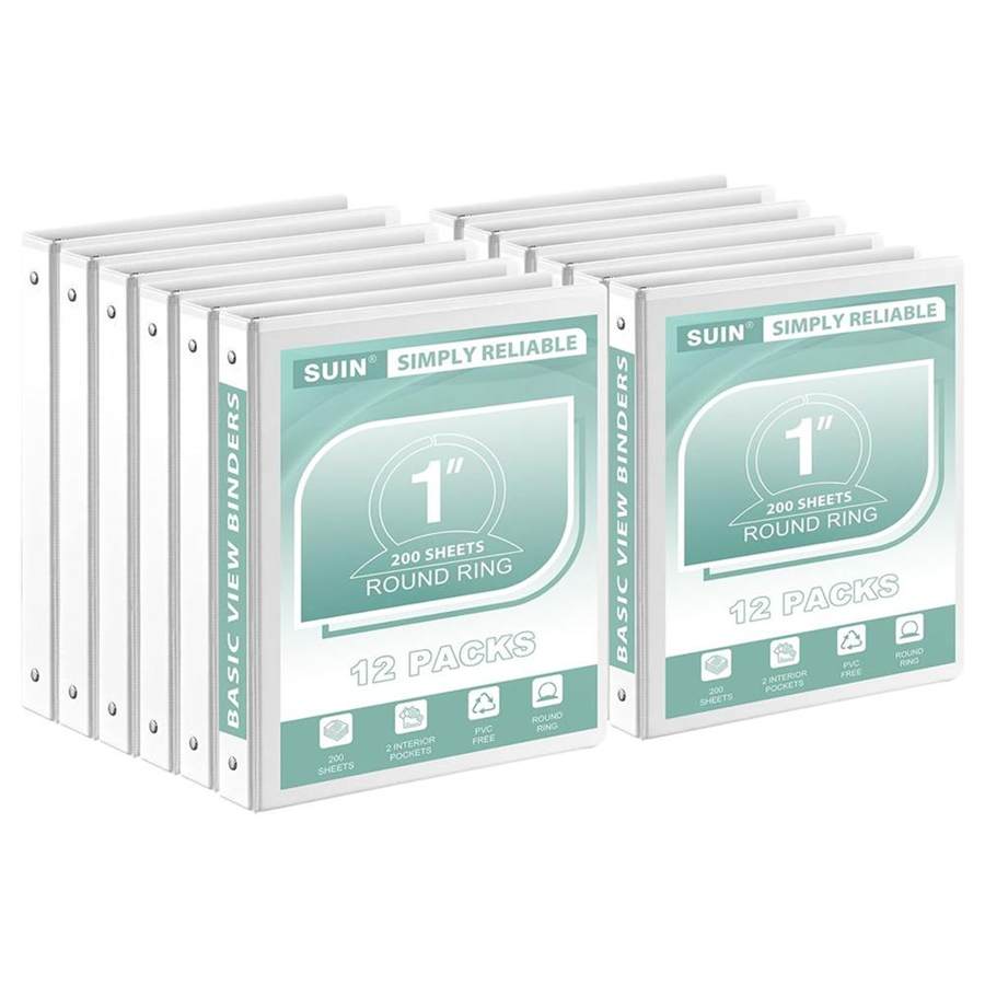 1-Inch 3-Ring-Binder, Customizable Clear View Cover, for US Letter Size 8-1/2 x 11'', Perfect for Office/School (White - 12 Packs)