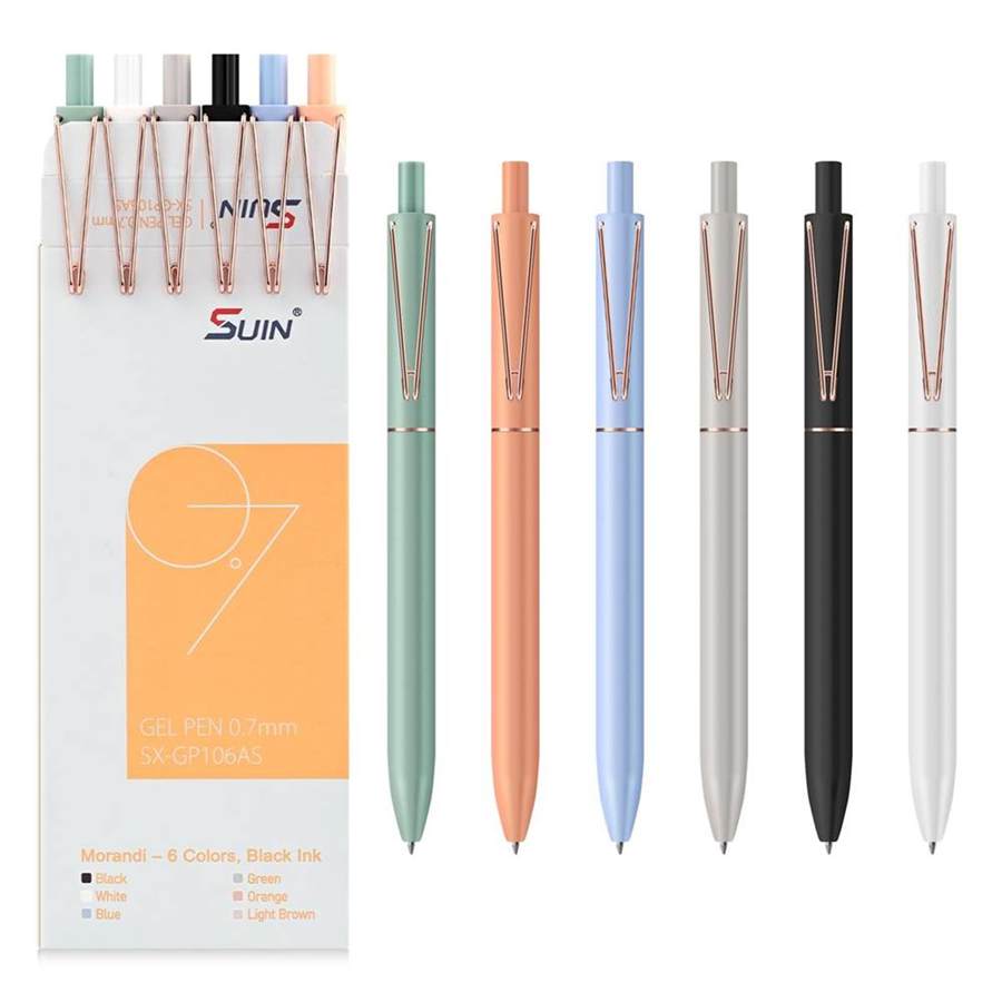 Gel Pens - Pack of 6, 0.7mm Black Ink, Retractable Rolling-Ball Gel-Pens, Medium Fine Point for Smooth Writing - Cute Office and School Supplies, Ideal Gifts for Women