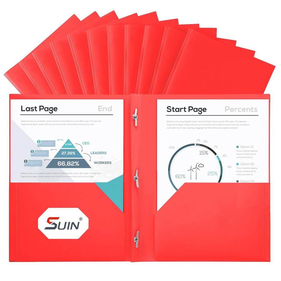 Plastic Project-Folder with 2 Pockets and 3-Prong Fasteners, for US Letter Size, Bulk Pack Color File-Folder for US Letter Size Papers, Ideal for School & Office, (Red)