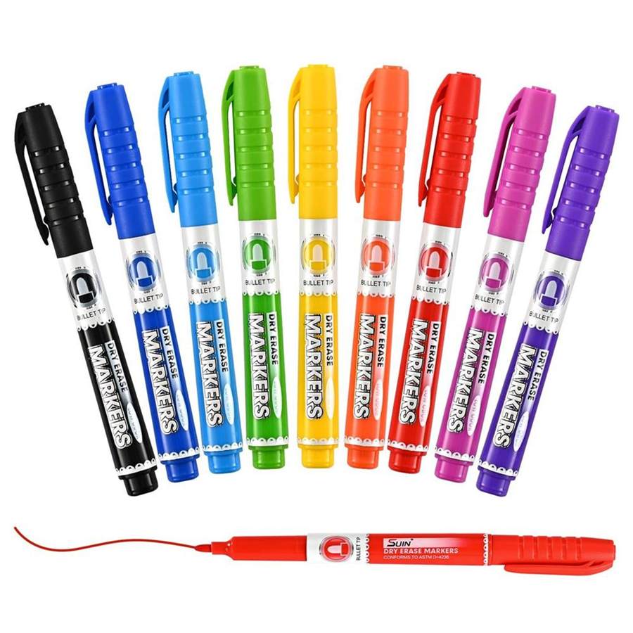 9 Colors Dry Erase Markers - Low Odor, Non-Toxic, Slim Whiteboard markers, Medium Fine Tip Whiteboard Pens for Officer, College & Home, 9 Count