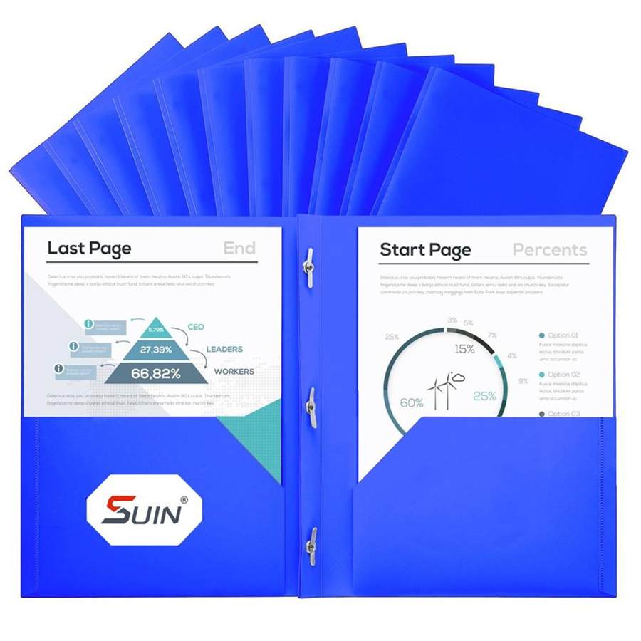 Plastic Project-Folder with 2 Pockets and 3-Prong Fasteners, for US Letter Size, Bulk Pack Color File-Folder for US Letter Size Papers, Ideal for School & Office, (Blue)