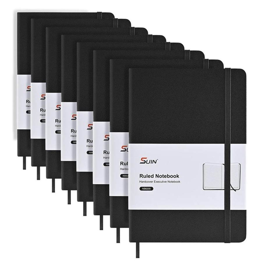Lined Journal Notebooks for Work, School & Journaling – Hardcover, Medium A5 Size 5.6 x 8 in, 160 Pages, 100 GSM Thick Paper for Note Taking & Writing (Black-8Pack)