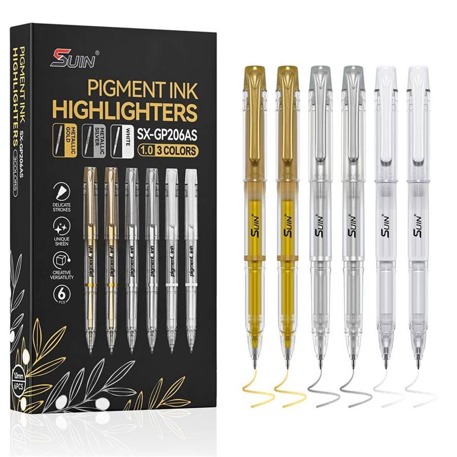 6 Pack Metallic Gel Pens Set, Gold Silver White Opaque Ink Pens for Black Paper, 1.0mm Capped Art Markers for Adult Coloring, Card Making & Illustration