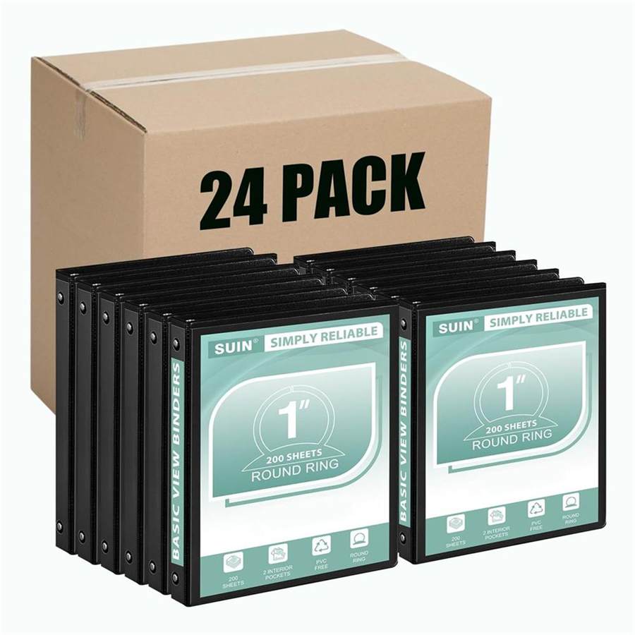 Basic 1-Inch 3-Ring-Binder, Customizable Clear View Cover, for US Letter Size 8-1/2 x 11'', Perfect for Office/School (Black - 24 Packs)