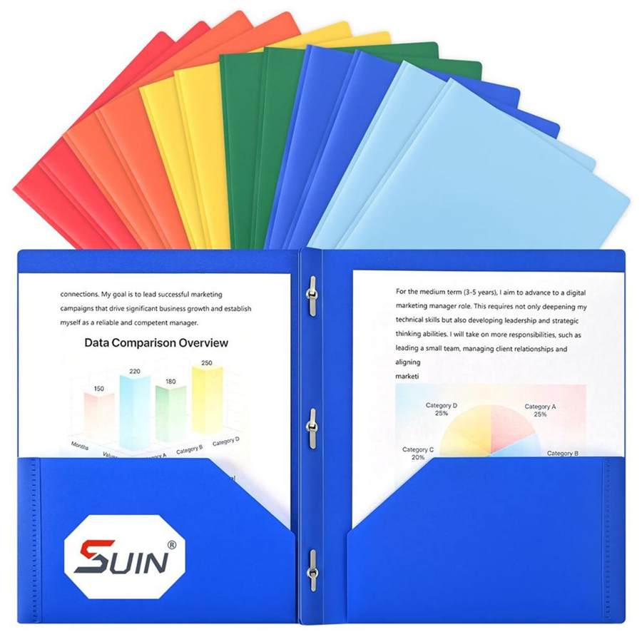 Plastic Project-Folder with 2 Pockets and 3-Prong Fasteners, for US Letter Size, Bulk Pack Color File-Folder for US Letter Size Papers, Ideal for School & Office, (Assorted Bright Colors)